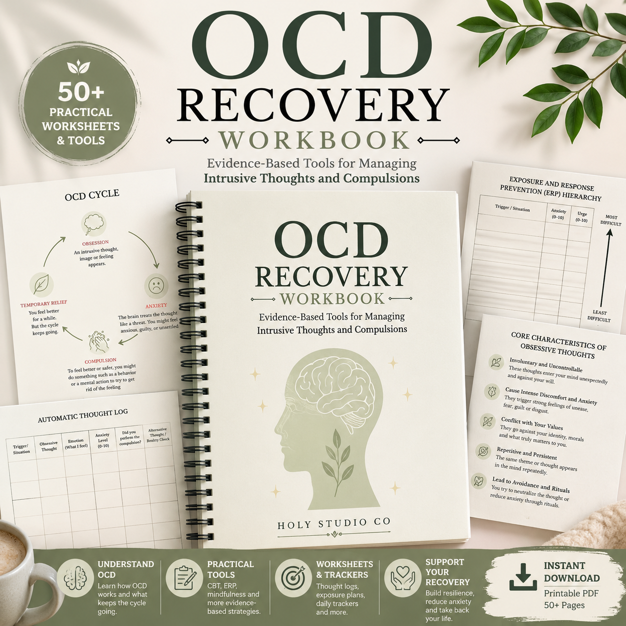 OCD Recovery Workbook | CBT & ERP Exercises, Printable Mental Health Journal PDF