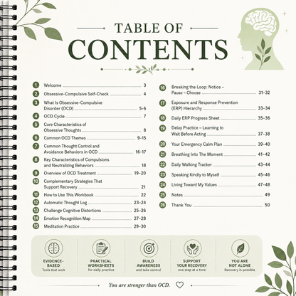 OCD Recovery Workbook | CBT & ERP Exercises, Printable Mental Health Journal PDF